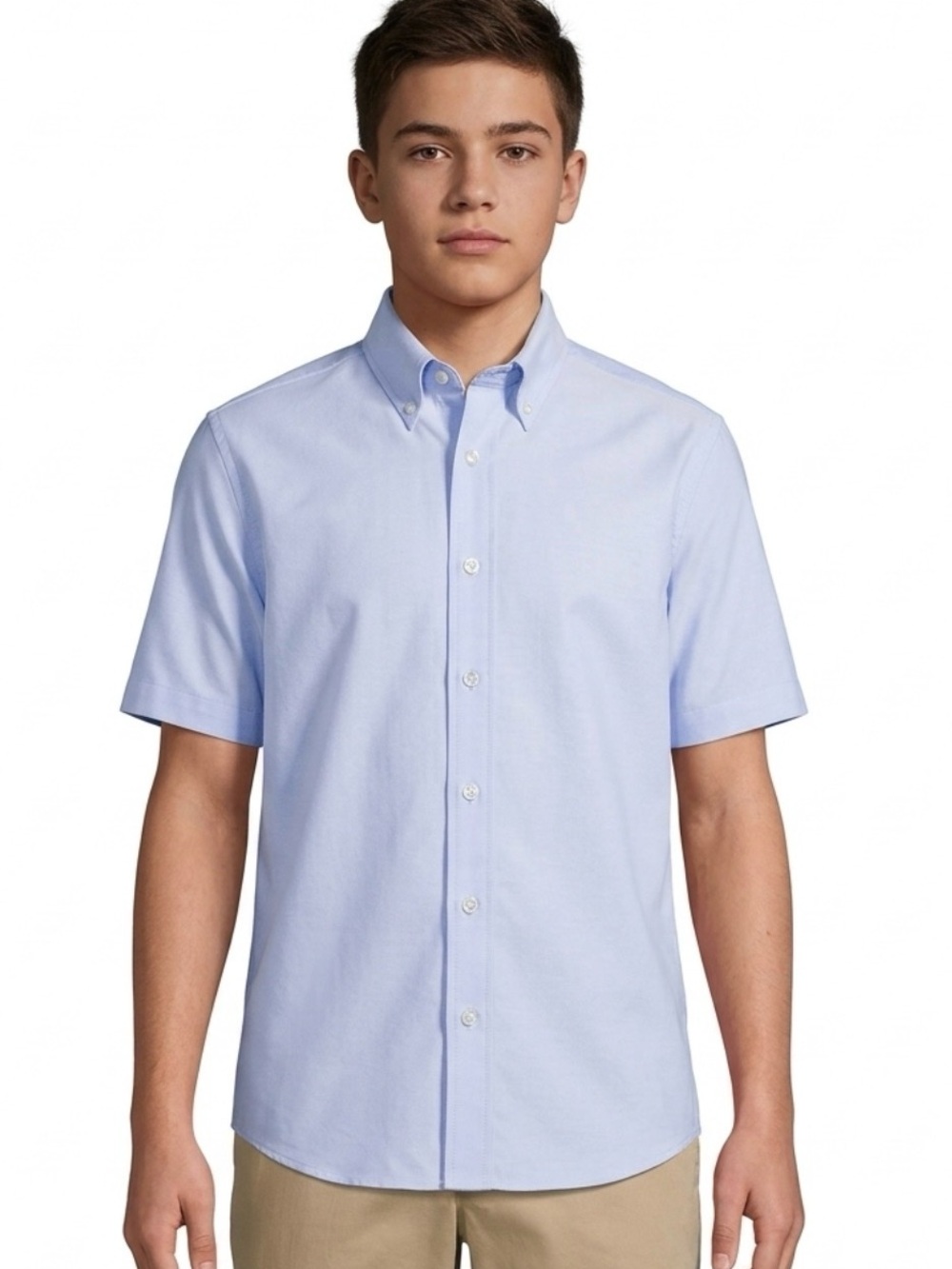 NWOT Lands End Sz 16 Boys Short Sleeve Oxford Dress/School Uniform Shirt Blue